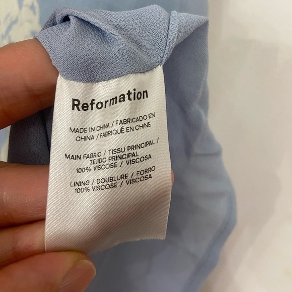 Reformation Rudie Draped Ruffled Floral Print Crepe Mini Dress Light Blue Size 2 - Picture 5 of 8